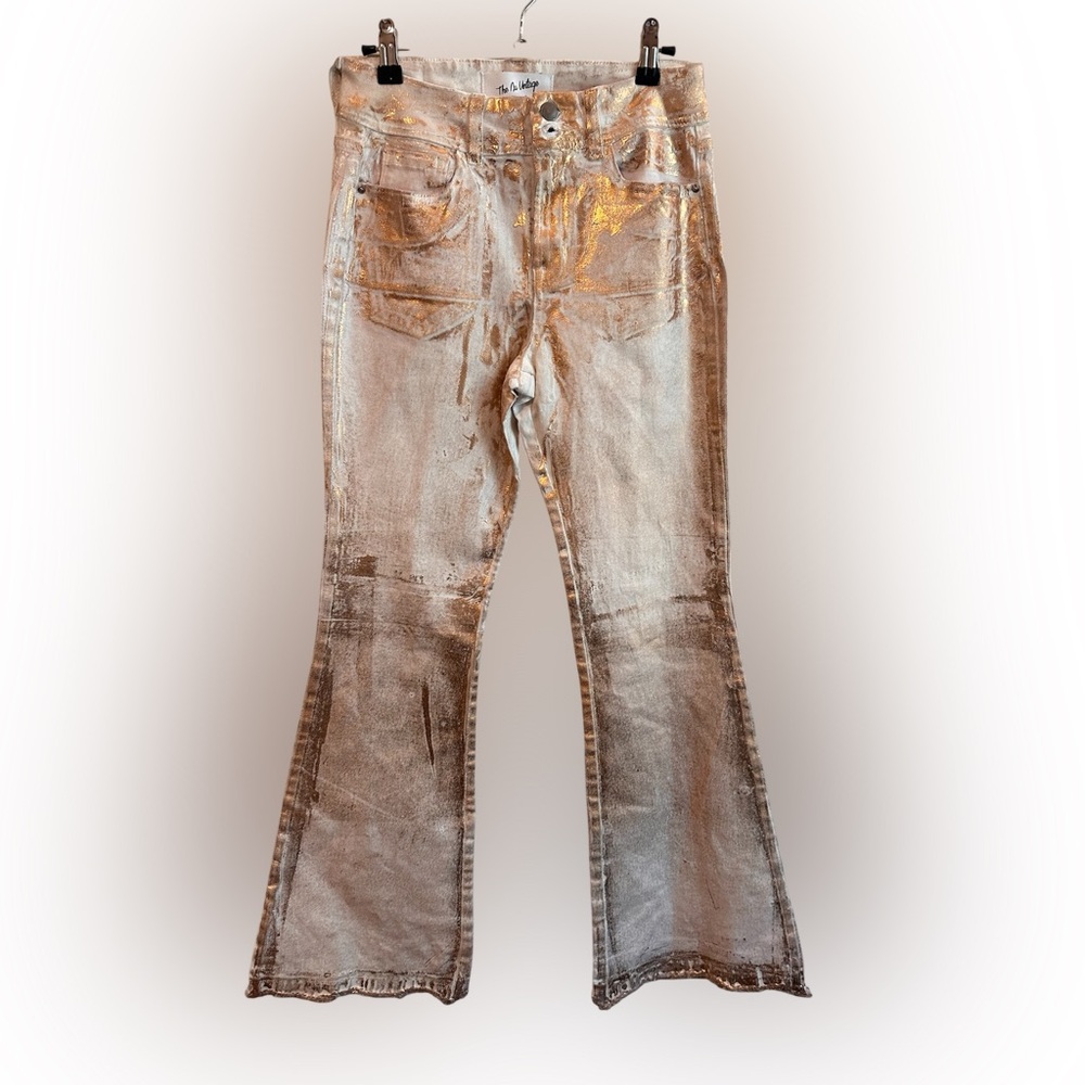 Metallic Gold Flare Jeans. NWOT